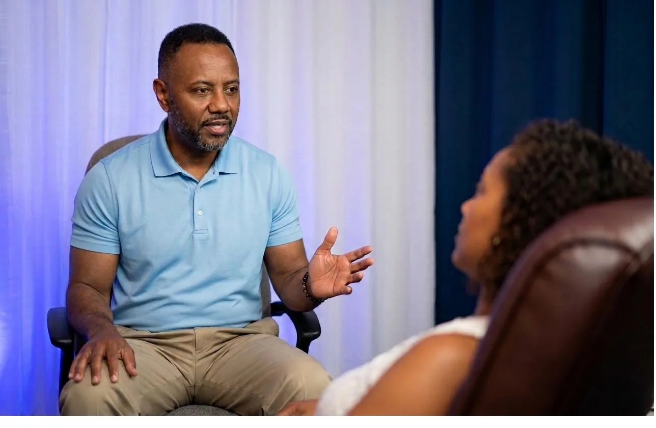 A.D. Roberts in a one-on-one hypnotherapy session